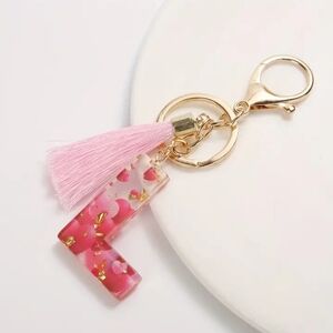 NEW! Resin Letter "L" 💕Hearts Tassel Keychain Purse Charm ~ Backpack, Bag, Car